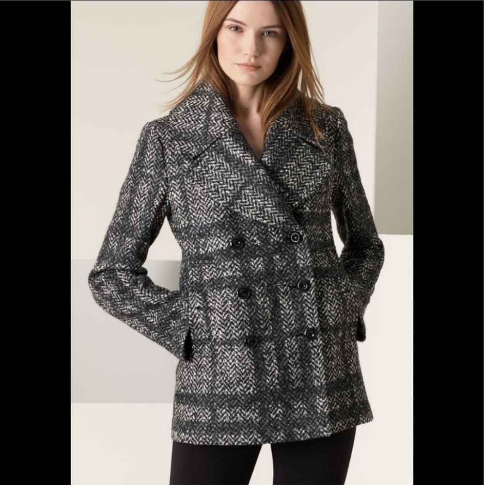 Burberry Check Double Breasted Tweed Peacoat Size 10